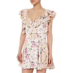 LoveShackFancy Frankie Silk Floral Flutter Sleeve Fit Flare Mini Dress Sz 4